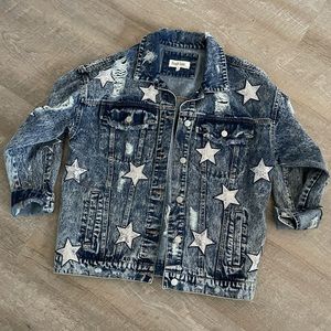 Distressed Star Sequined Oversized Denim Jacket